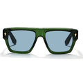 acmo green acetate sunglasses with standard blue lenses, front view
