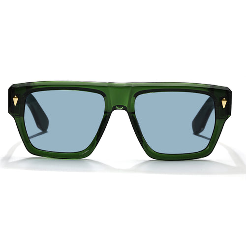 acmo green acetate sunglasses with standard blue lenses, front view