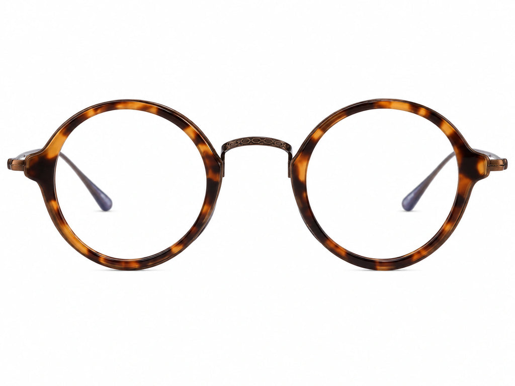 SUNSHADOR km1110 tortoiseshell round pure titanium optical frame, front view
